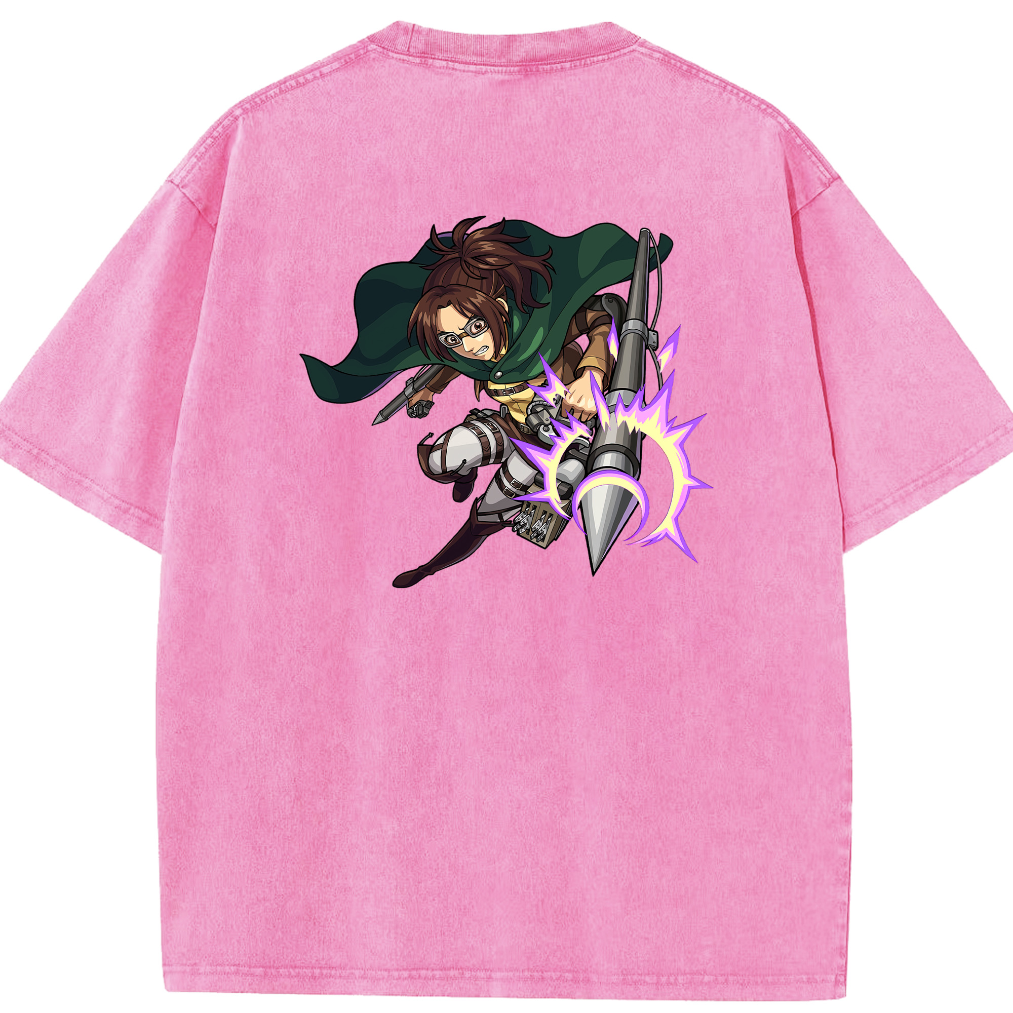 （画像用） 進撃の巨人 ハンジ·ゾエ Attack on Titan Hanji Zoe 綿100% ヴィンテージ風 半袖Tシャツ（背面プリント）